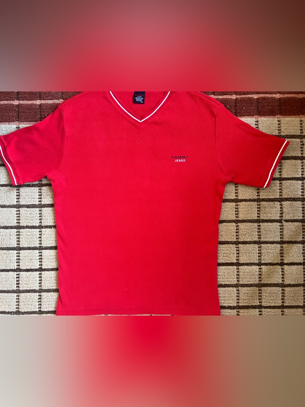 Vintage Tommy Jeans V-Neck Ribbed Knit Short Sleeve Shirt